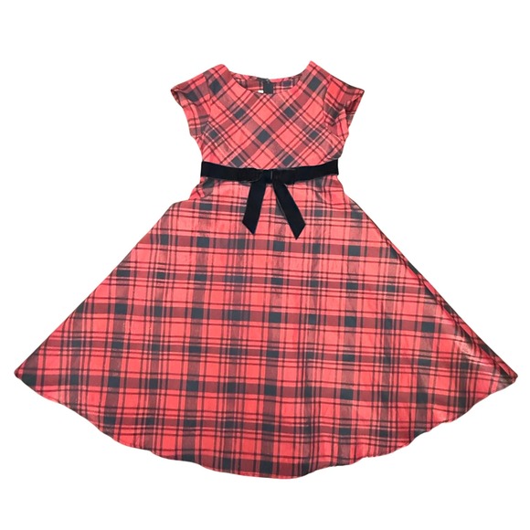 Bonnie Jean Other - Bonnie Jean Girls Red Plaid Fit & Flare Dress with Velvet Bow Belt Size 8